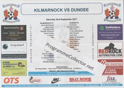 Kilmarnock v Dundee 23-Sep-2017
