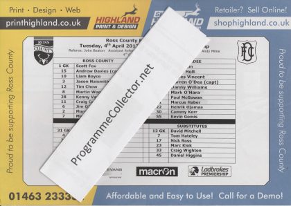 Ross County v Dundee 04-Apr-2017