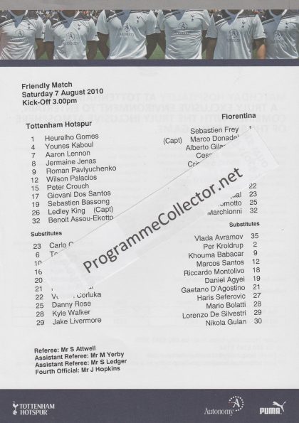 Tottenham Hotspur v Fiorentina 07-Aug-2010