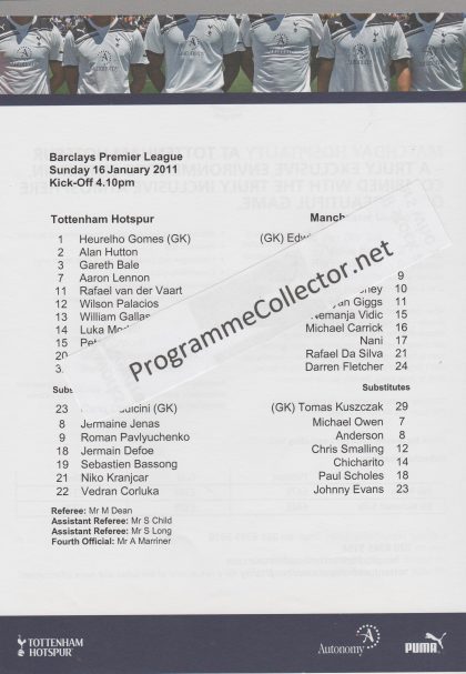Tottenham Hotspur v Manchester United  16-Jan-2011