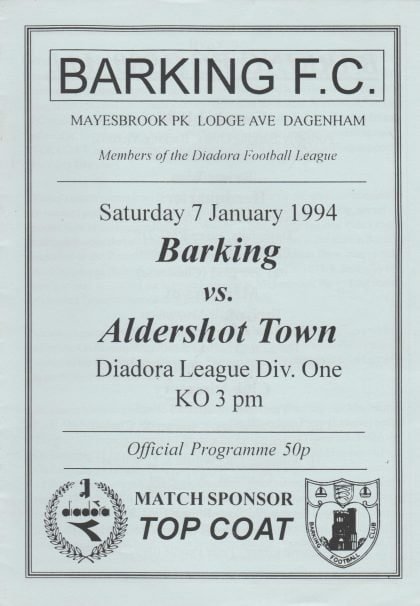 Barking v Aldershot Town  07-Jan-1994
