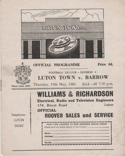 Luton Town v Barrow 19-May-1966