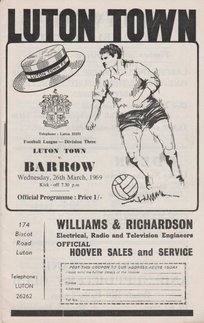 Luton Town v Barrow 26-Mar-1969