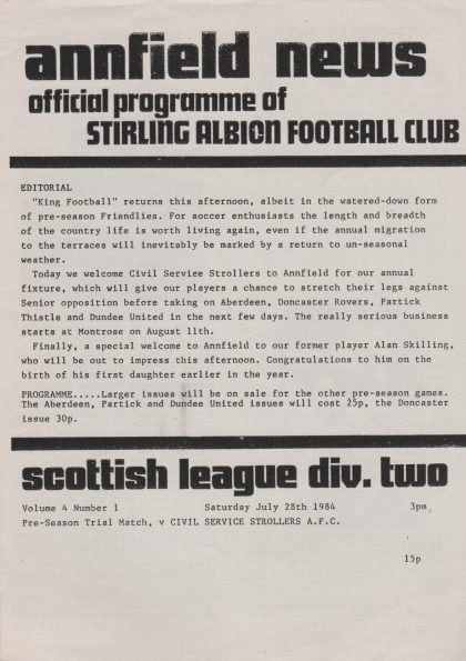 Stirling Albion v Civil Service Strollers   28-Jul-1984