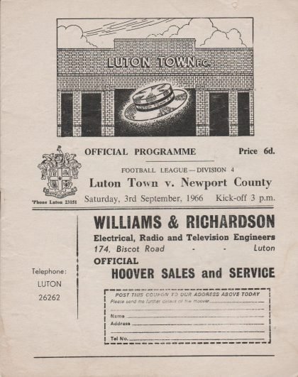 Luton Town v Newport County 03-Sep-1966
