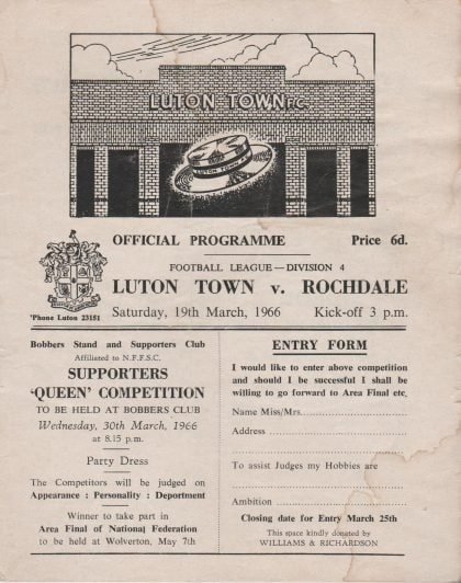 Luton Town v Rochdale 19-Mar-1966