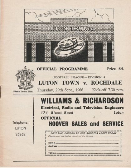 Luton Town v Rochdale 29-Sep-1966