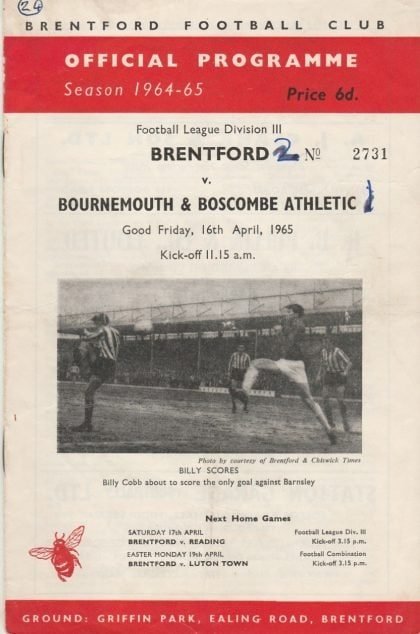 Brentford v Bournemouth & Boscombe Athletic 16-Apr-1965