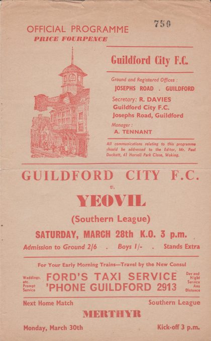 Guildford City v Yeovil Town 28-Mar-1964