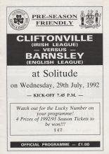 Cliftonville v Barnsley  29-Jul-1992