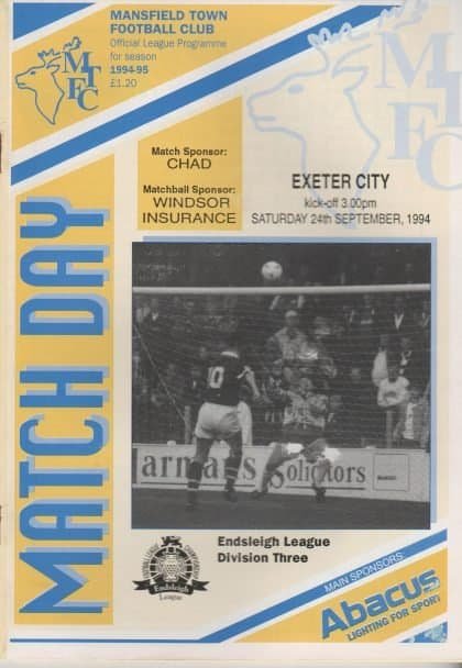 Mansfield Town v Exeter City  24-Sep-1994
