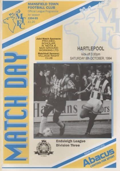 Mansfield Town v Hartlepool United 08-Oct-1994