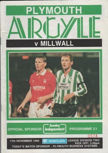 Plymouth Argyle v Millwall 17-Nov-1990