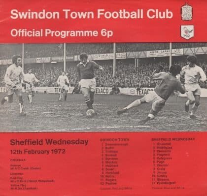 Swindon Town v Sheffield Wednesday 12-Feb-1972