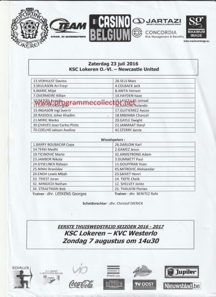 Lokeren v Newcastle United 23-Jul-2016