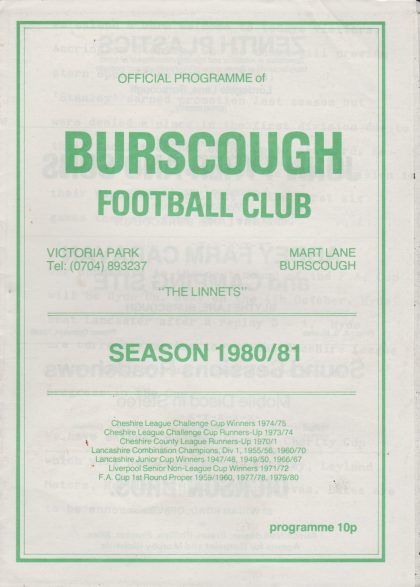 Burscough v Accrington Stanley  20-Sep-1980