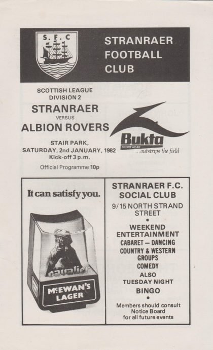 Stranraer v Albion Rovers 02-Jan-1982