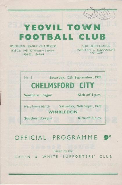 Yeovil Town v Chelmsford City 12-Sep-1970