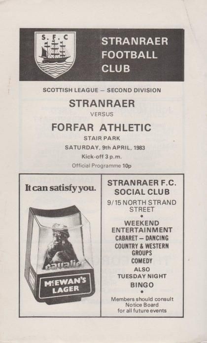 Stranraer v Forfar Athletic 09-Apr-1983