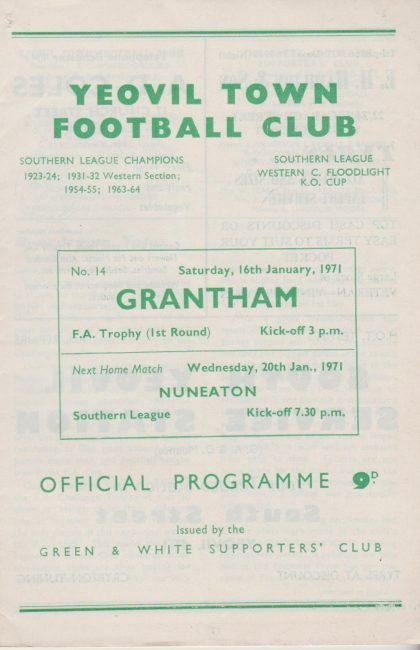 Yeovil Town v Grantham Town  16-Jan-1971