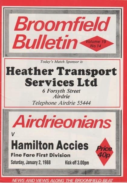 Airdrieonians v Hamilton Academical 02-Jan-1988
