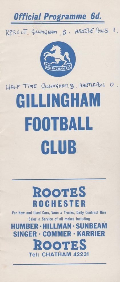 Gillingham v Hartlepools United 30-Mar-1963
