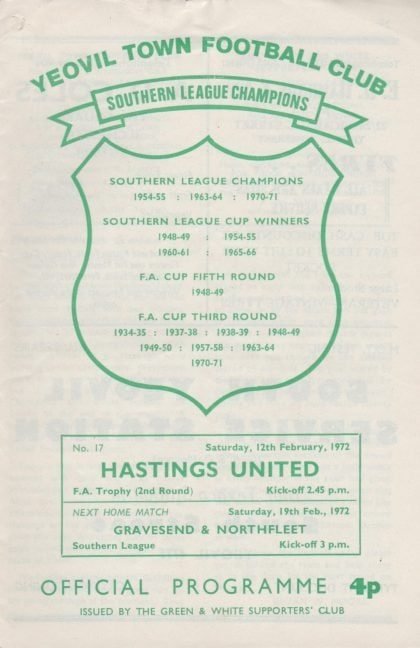 Yeovil Town v Hastings United 12-Feb-1972