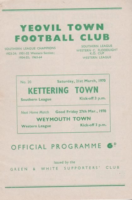 Yeovil Town v Kettering Town 21-Mar-1970