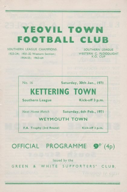 Yeovil Town v Kettering Town 30-Jan-1971