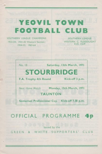 Yeovil Town v Stourbridge  13-Mar-1971