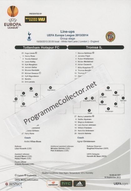 Tottenham Hotspur v Tromso 19-Sep-2013