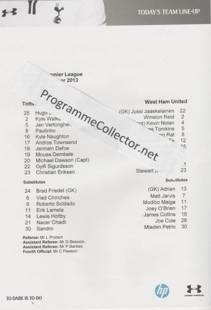 Tottenham Hotspur v West Ham United 06-Oct-2013
