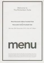 Menu - West Bromwich Albion v Newcastle United 28-Dec-2015