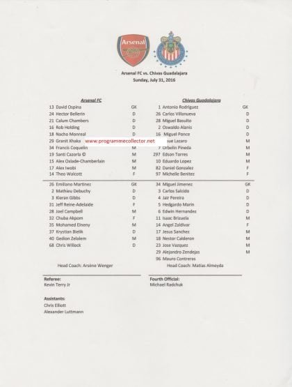 Arsenal v Chivas Guadalajara   31-Jul-2016