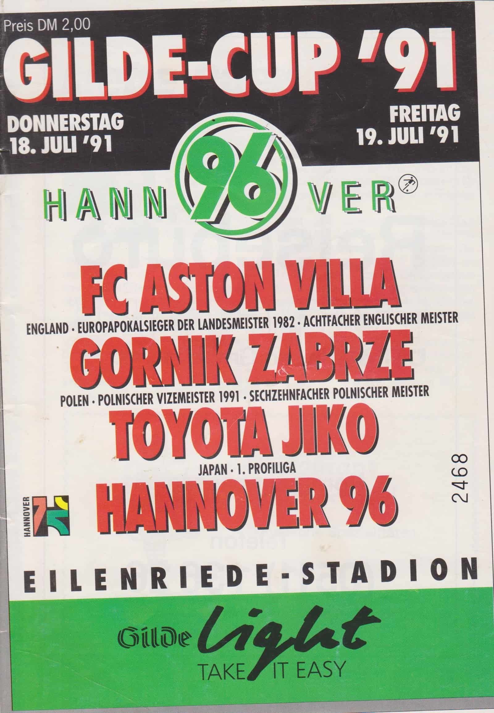 Gilde Cup 91 - Hannover 96, Aston Villa, Gornik Zabrze, Toyota Jiko  18/19-Jul-1991