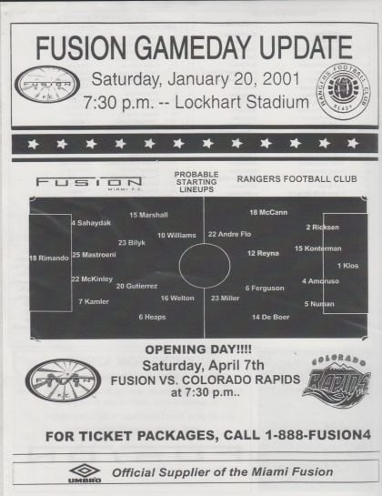 Miami Fusion v Glasgow Rangers  20-Jan-2001
