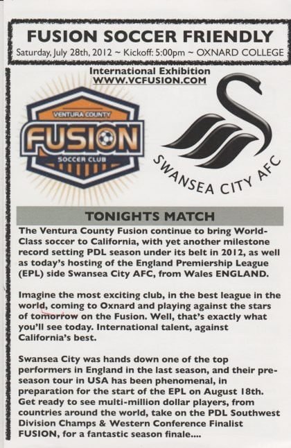 Ventura County Fusion v Swansea City  28-Jul-2012