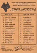 Wolverhampton Wanderers v Aston Villa 15-Aug-1984