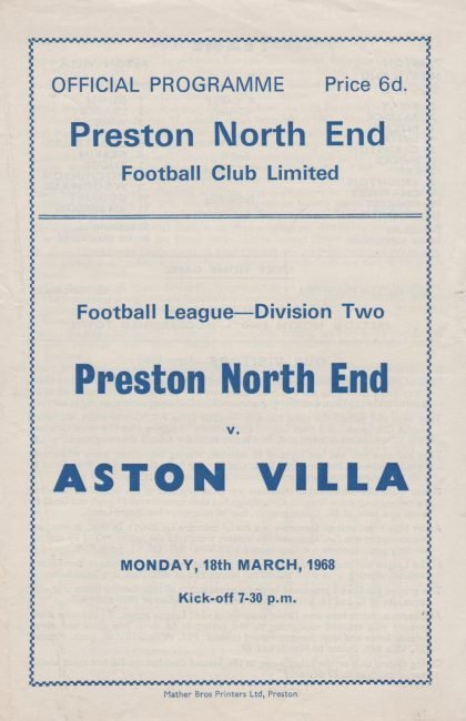 Preston North End v Aston Villa 18-Mar-1968