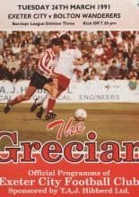 Exeter City v Bolton Wanderers 26-Mar-1991