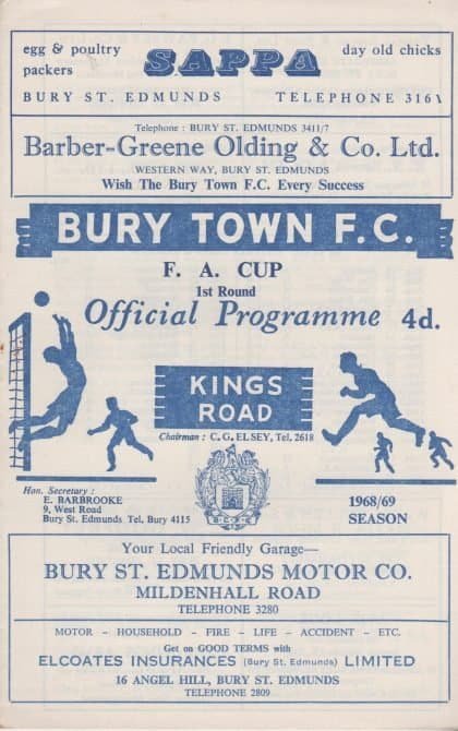 Bury Town v Bournemouth & Boscombe Athletic 16-Nov-1968