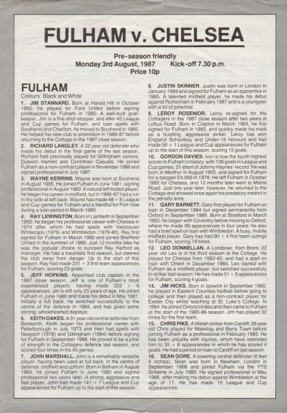 Fulham v Chelsea 03-Aug-1987