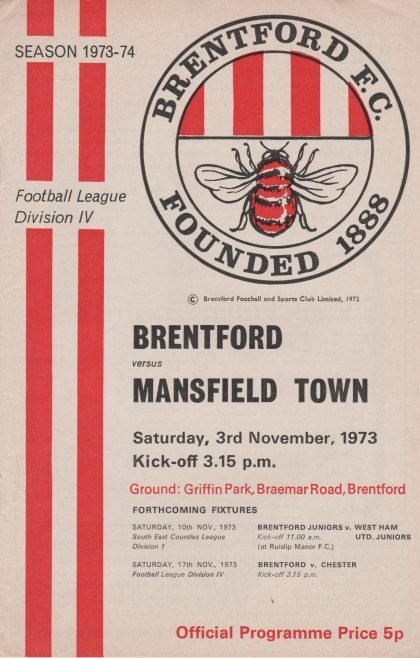 Brentford v Mansfield Town 03-Nov-1973