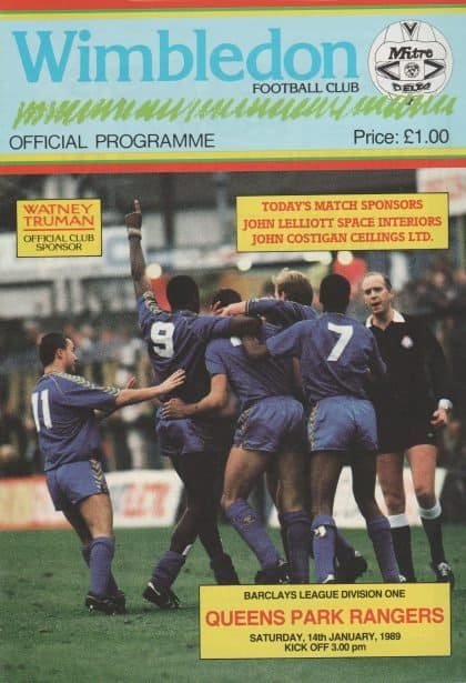 Wimbledon v Queens Park Rangers 14-Jan-1989