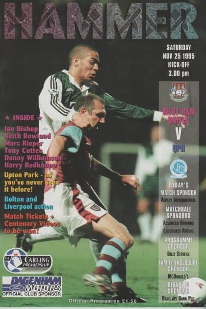 West Ham United v Queens Park Rangers  25-Nov-1995