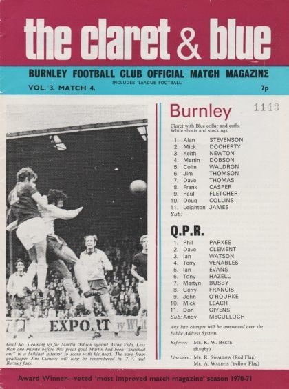Burnley v Queens Park Rangers 09-Sep-1972