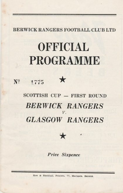 Berwick Rangers v Glasgow Rangers  30-Jan-1960