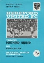 Hereford United v Southend United 16-Mar-1974 (blue cover)