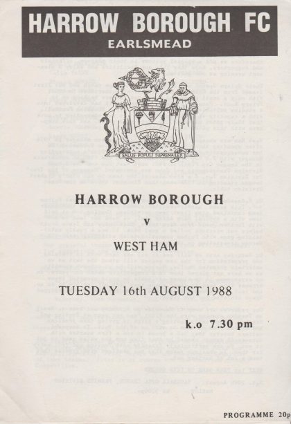 Harrow Borough v West Ham United 16-Aug-1988