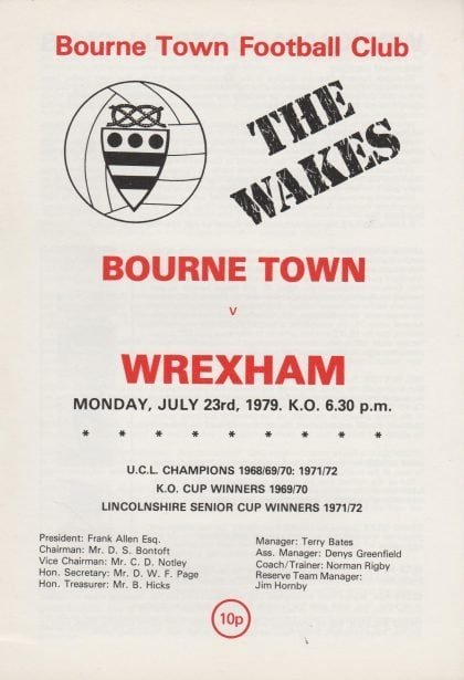 Bourne Town v Wrexham  23-Jul-1979